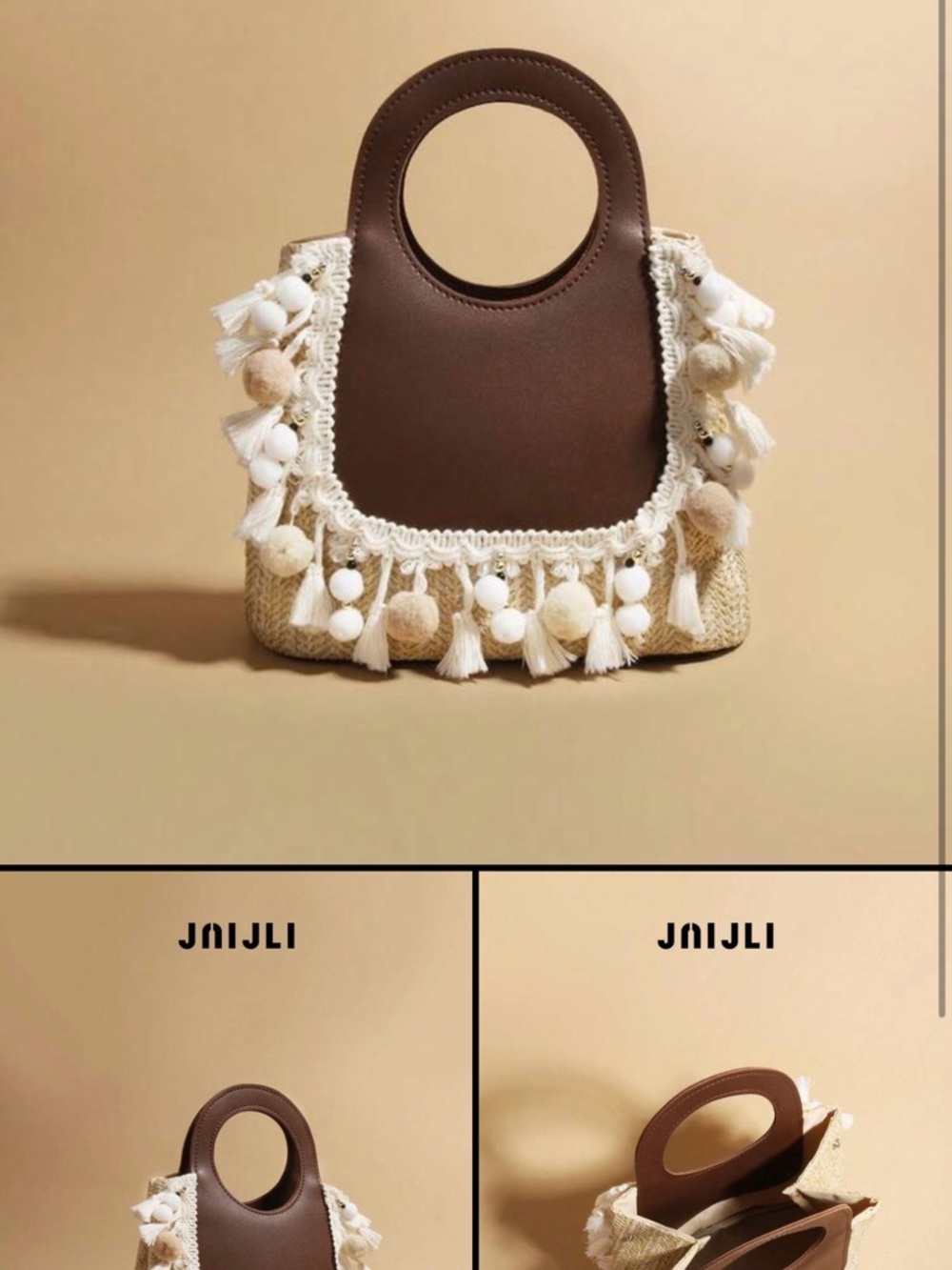 Brown & Natural Tassel Straw Tote